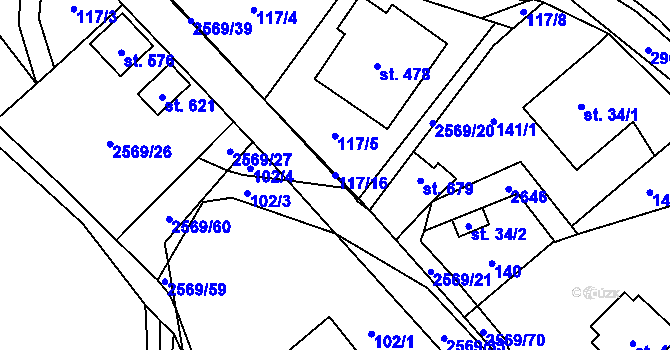 Parcela st. 117/16 v KÚ Kunčina, Katastrální mapa
