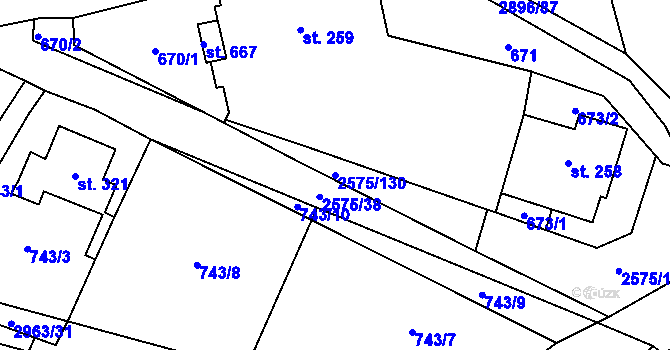 Parcela st. 2575/130 v KÚ Kunčina, Katastrální mapa