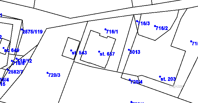 Parcela st. 657 v KÚ Kunčina, Katastrální mapa