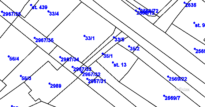 Parcela st. 35/1 v KÚ Kunčina, Katastrální mapa
