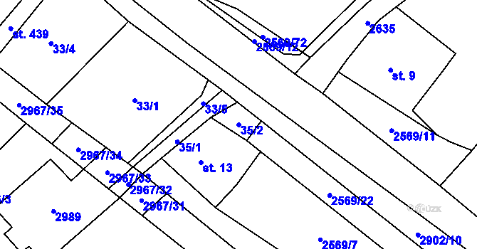 Parcela st. 35/2 v KÚ Kunčina, Katastrální mapa