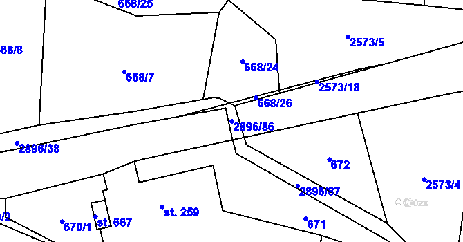Parcela st. 2896/86 v KÚ Kunčina, Katastrální mapa