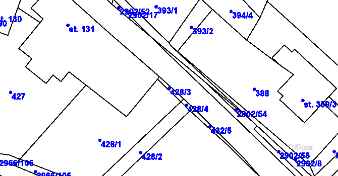 Parcela st. 428/3 v KÚ Kunčina, Katastrální mapa