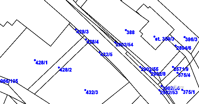 Parcela st. 432/5 v KÚ Kunčina, Katastrální mapa