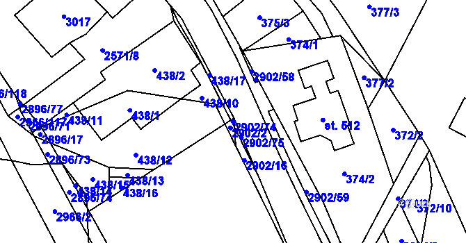 Parcela st. 2902/74 v KÚ Kunčina, Katastrální mapa