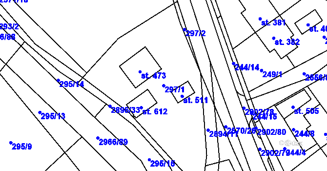 Parcela st. 297/1 v KÚ Kunčina, Katastrální mapa