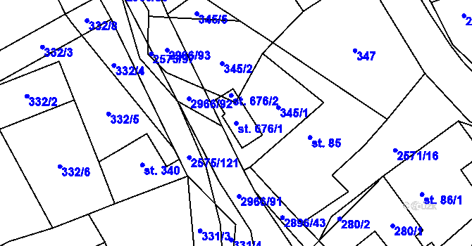 Parcela st. 676/1 v KÚ Kunčina, Katastrální mapa