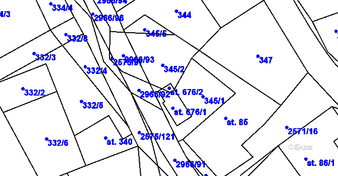 Parcela st. 676/2 v KÚ Kunčina, Katastrální mapa
