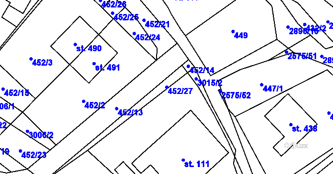 Parcela st. 452/27 v KÚ Kunčina, Katastrální mapa