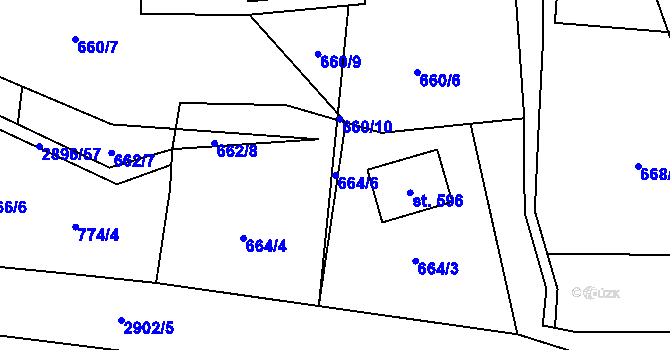 Parcela st. 664/6 v KÚ Kunčina, Katastrální mapa