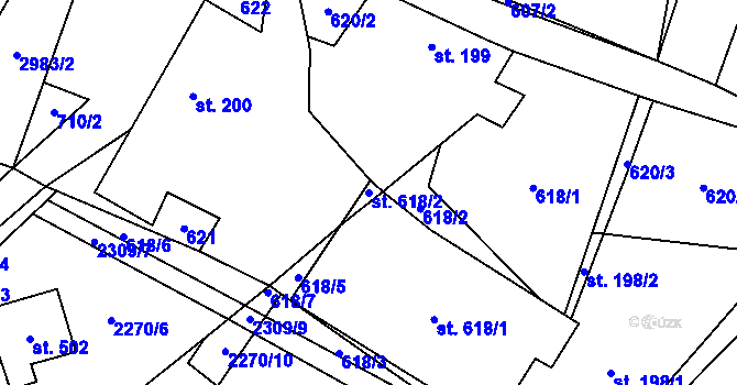 Parcela st. 618/2 v KÚ Kunčina, Katastrální mapa