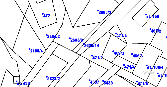 Parcela st. 2603/14 v KÚ Kunčina, Katastrální mapa