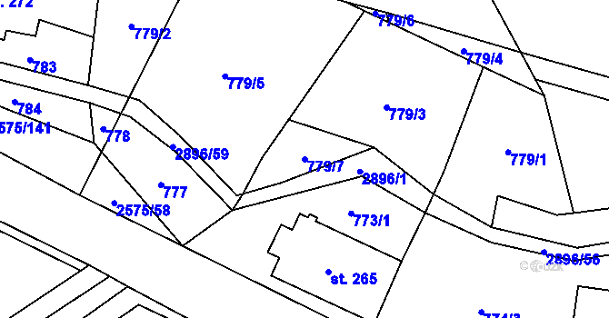 Parcela st. 779/7 v KÚ Kunčina, Katastrální mapa