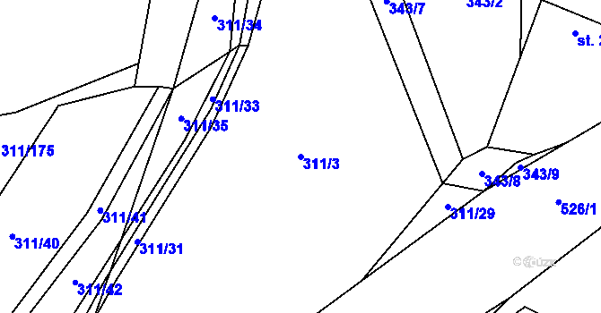 Parcela st. 311/3 v KÚ Kunčina Ves, Katastrální mapa