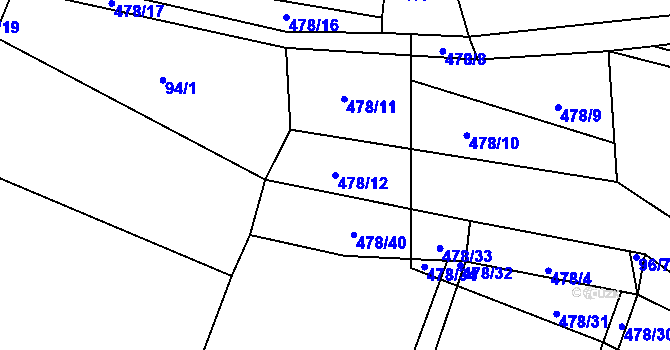 Parcela st. 478/12 v KÚ Kunčina Ves, Katastrální mapa
