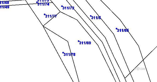Parcela st. 311/69 v KÚ Kunčina Ves, Katastrální mapa