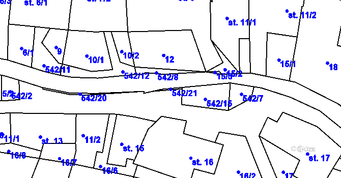 Parcela st. 542/21 v KÚ Kunčina Ves, Katastrální mapa