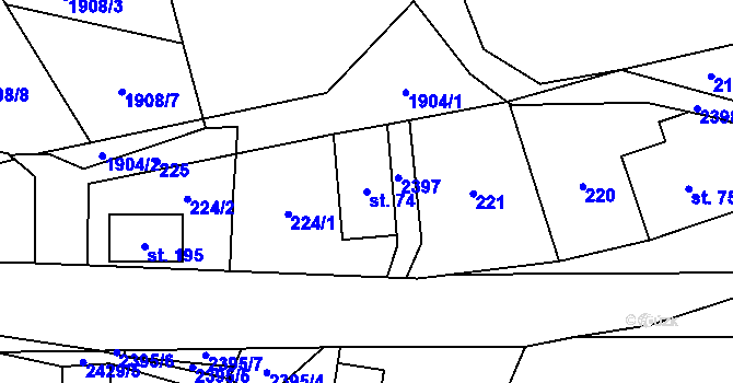 Parcela st. 74 v KÚ Kundratice, Katastrální mapa