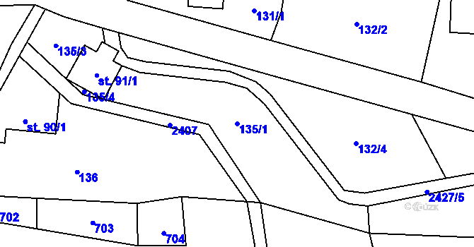 Parcela st. 135/1 v KÚ Kundratice, Katastrální mapa