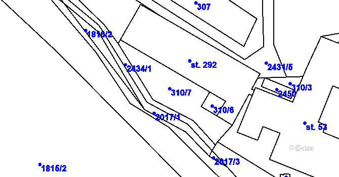 Parcela st. 310/7 v KÚ Kundratice, Katastrální mapa