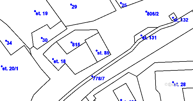 Parcela st. 85 v KÚ Kundratice u Křižanova, Katastrální mapa
