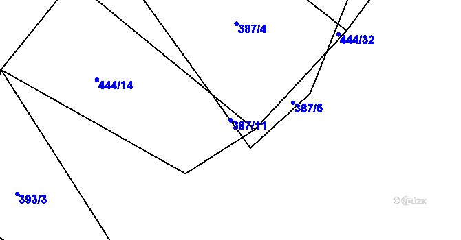 Parcela st. 387/11 v KÚ Kundratice u Křižanova, Katastrální mapa