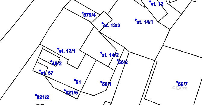 Parcela st. 14/2 v KÚ Kunějovice, Katastrální mapa