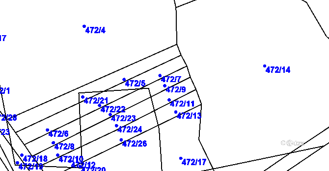 Parcela st. 472/9 v KÚ Kunějovice, Katastrální mapa