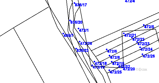 Parcela st. 472/28 v KÚ Kunějovice, Katastrální mapa