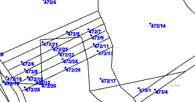 Parcela st. 472/13 v KÚ Kunějovice, Katastrální mapa