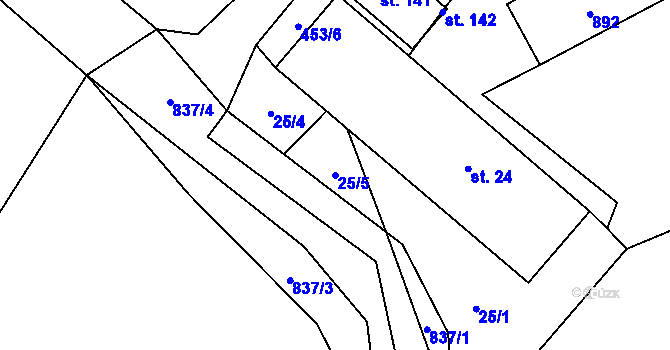 Parcela st. 25/5 v KÚ Kunějovice, Katastrální mapa