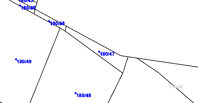 Parcela st. 180/47 v KÚ Kunějovice, Katastrální mapa