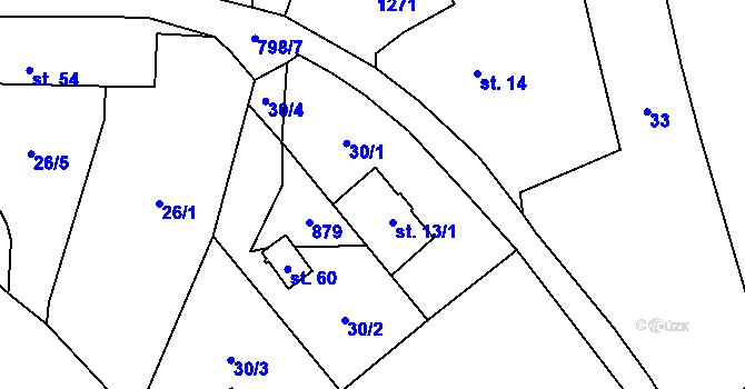 Parcela st. 13/1 v KÚ Kuní, Katastrální mapa
