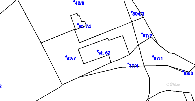 Parcela st. 62 v KÚ Kuní, Katastrální mapa