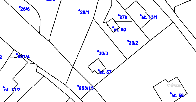 Parcela st. 30/3 v KÚ Kuní, Katastrální mapa