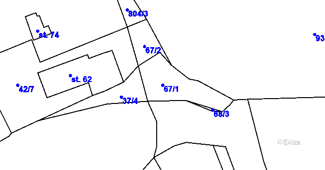 Parcela st. 67/1 v KÚ Kuní, Katastrální mapa