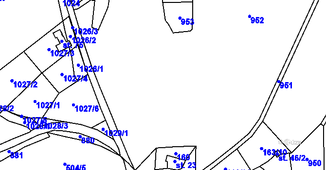 Parcela st. 163/1 v KÚ Kuní, Katastrální mapa