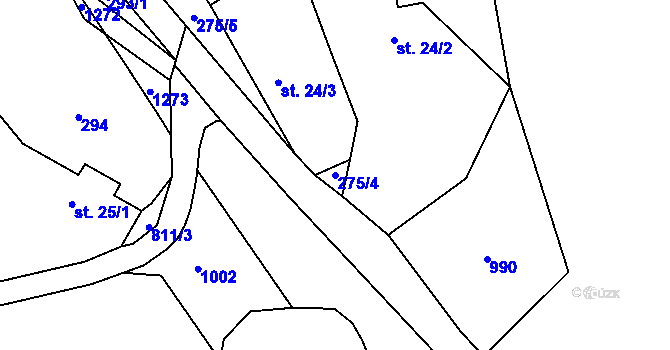 Parcela st. 275/4 v KÚ Kuní, Katastrální mapa