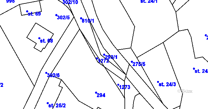 Parcela st. 293/1 v KÚ Kuní, Katastrální mapa