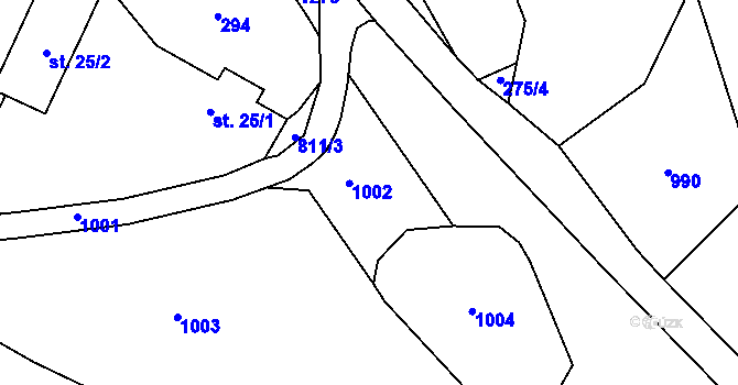 Parcela st. 295 v KÚ Kuní, Katastrální mapa