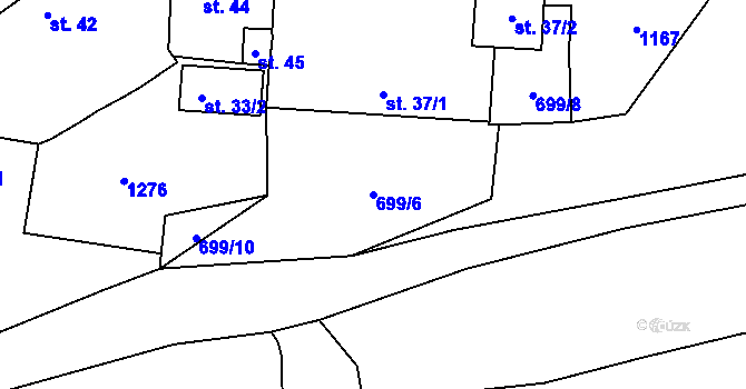 Parcela st. 699/6 v KÚ Kuní, Katastrální mapa