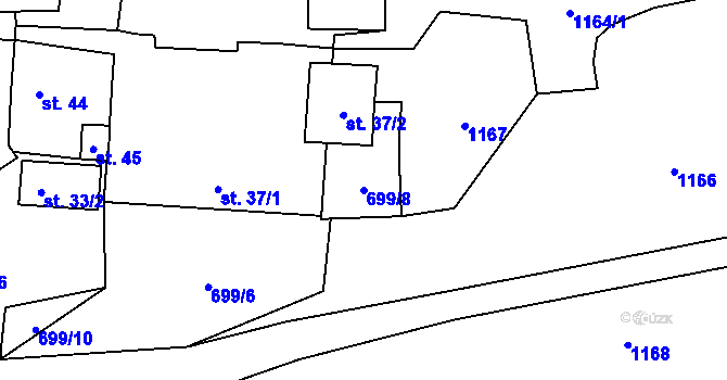 Parcela st. 699/8 v KÚ Kuní, Katastrální mapa