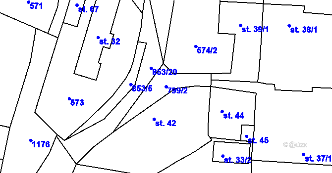 Parcela st. 799/2 v KÚ Kuní, Katastrální mapa