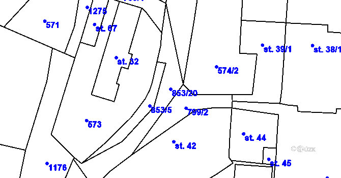 Parcela st. 853/20 v KÚ Kuní, Katastrální mapa