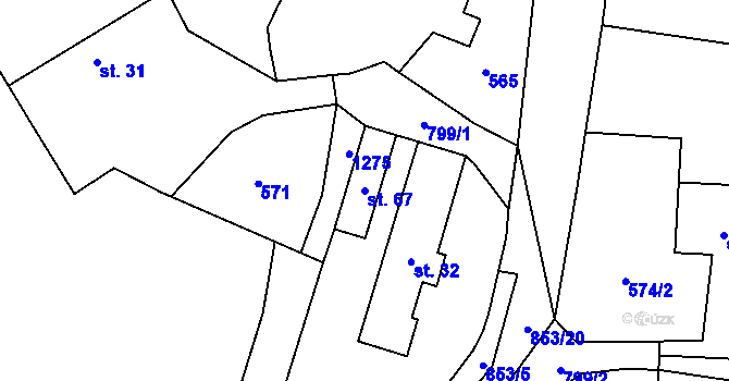 Parcela st. 67 v KÚ Kuní, Katastrální mapa