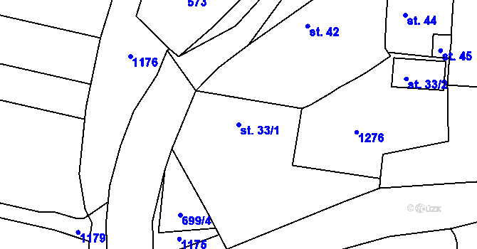 Parcela st. 33/1 v KÚ Kuní, Katastrální mapa