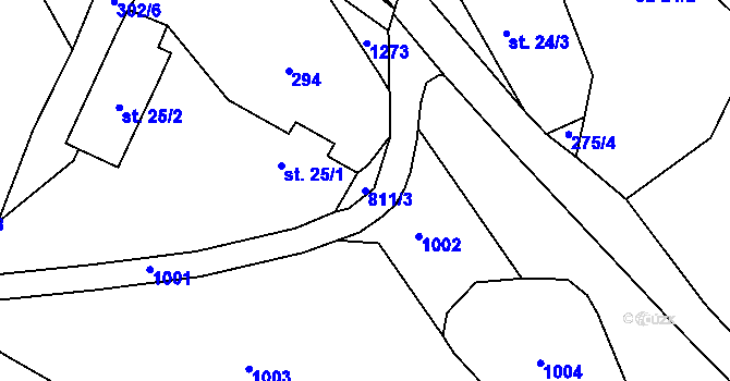 Parcela st. 811/3 v KÚ Kuní, Katastrální mapa