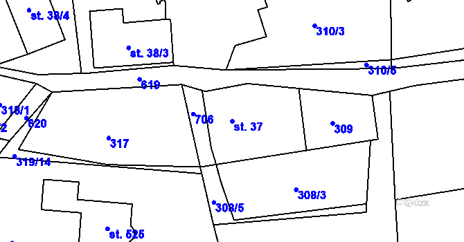 Parcela st. 37 v KÚ Dolní Lomnice u Kunic, Katastrální mapa