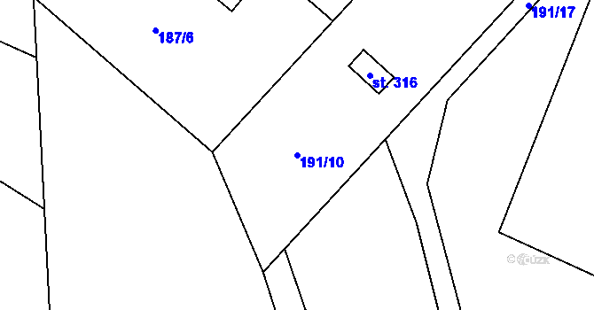 Parcela st. 191/10 v KÚ Dolní Lomnice u Kunic, Katastrální mapa