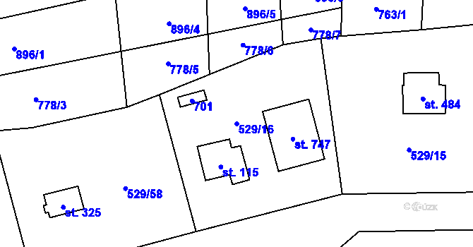 Parcela st. 529/16 v KÚ Dolní Lomnice u Kunic, Katastrální mapa